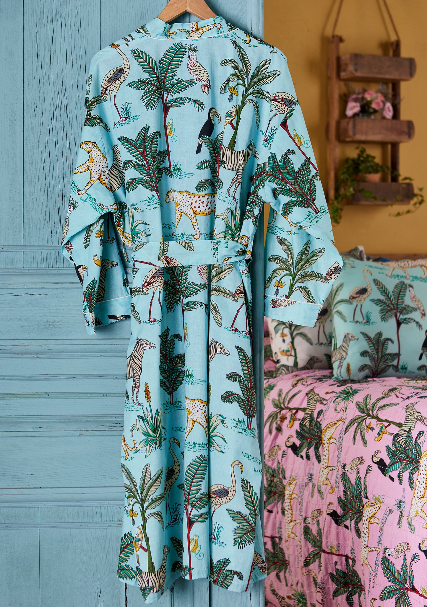 Hand Printed Kimono - Jungle Print - Jade