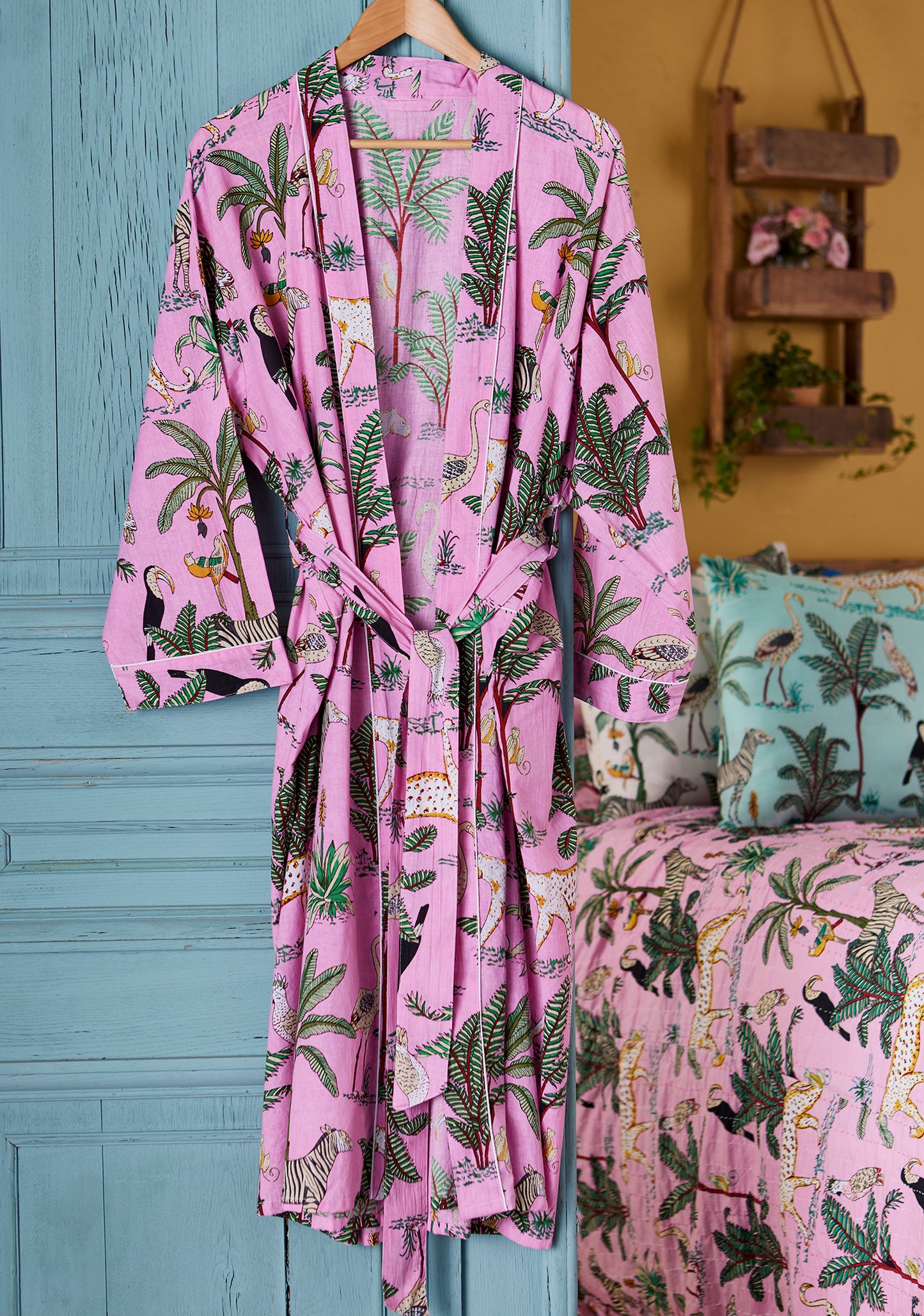 Hand Printed Kimono - Jungle Print - Pink
