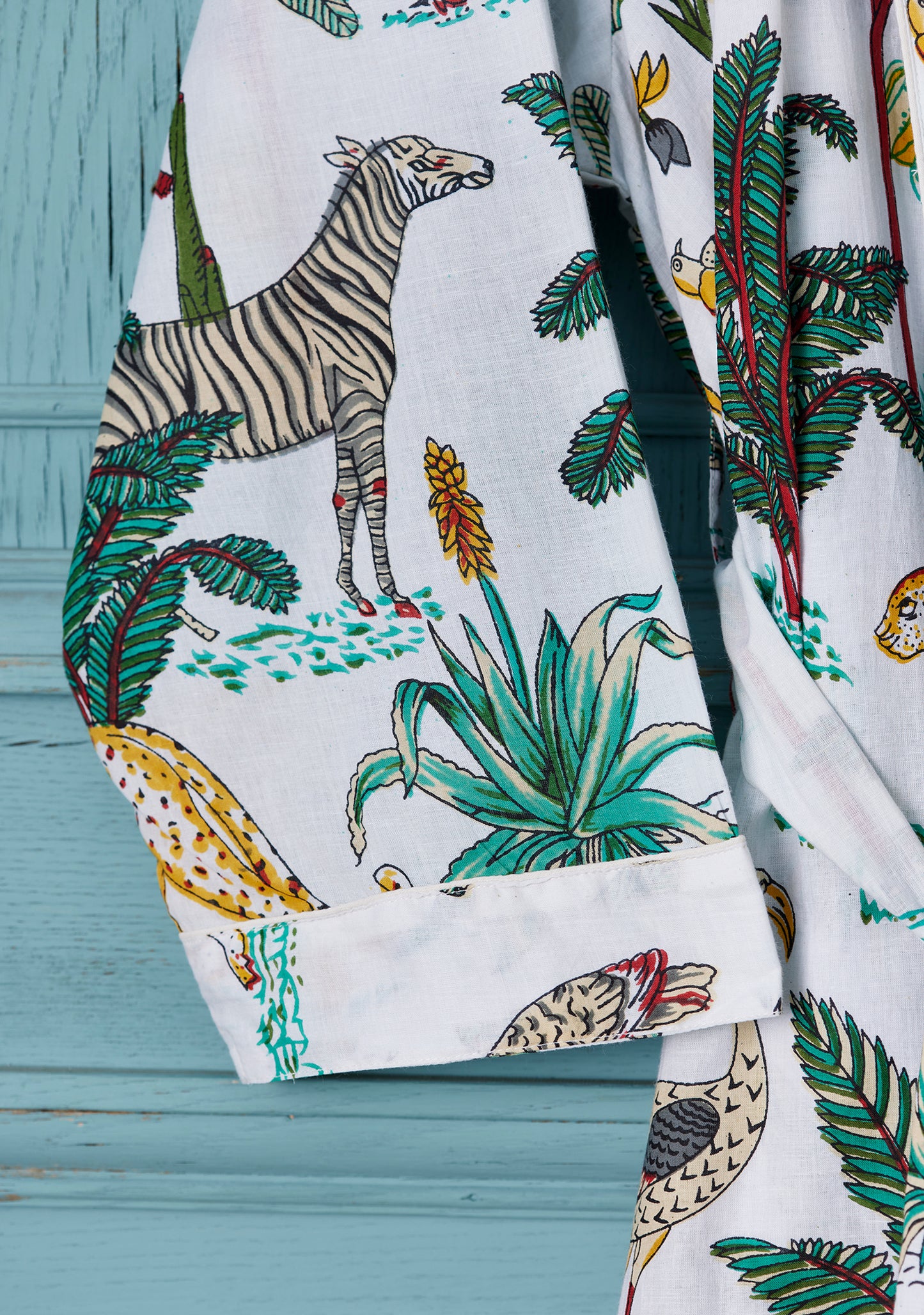 Hand Printed Kimono - Jungle Print - White
