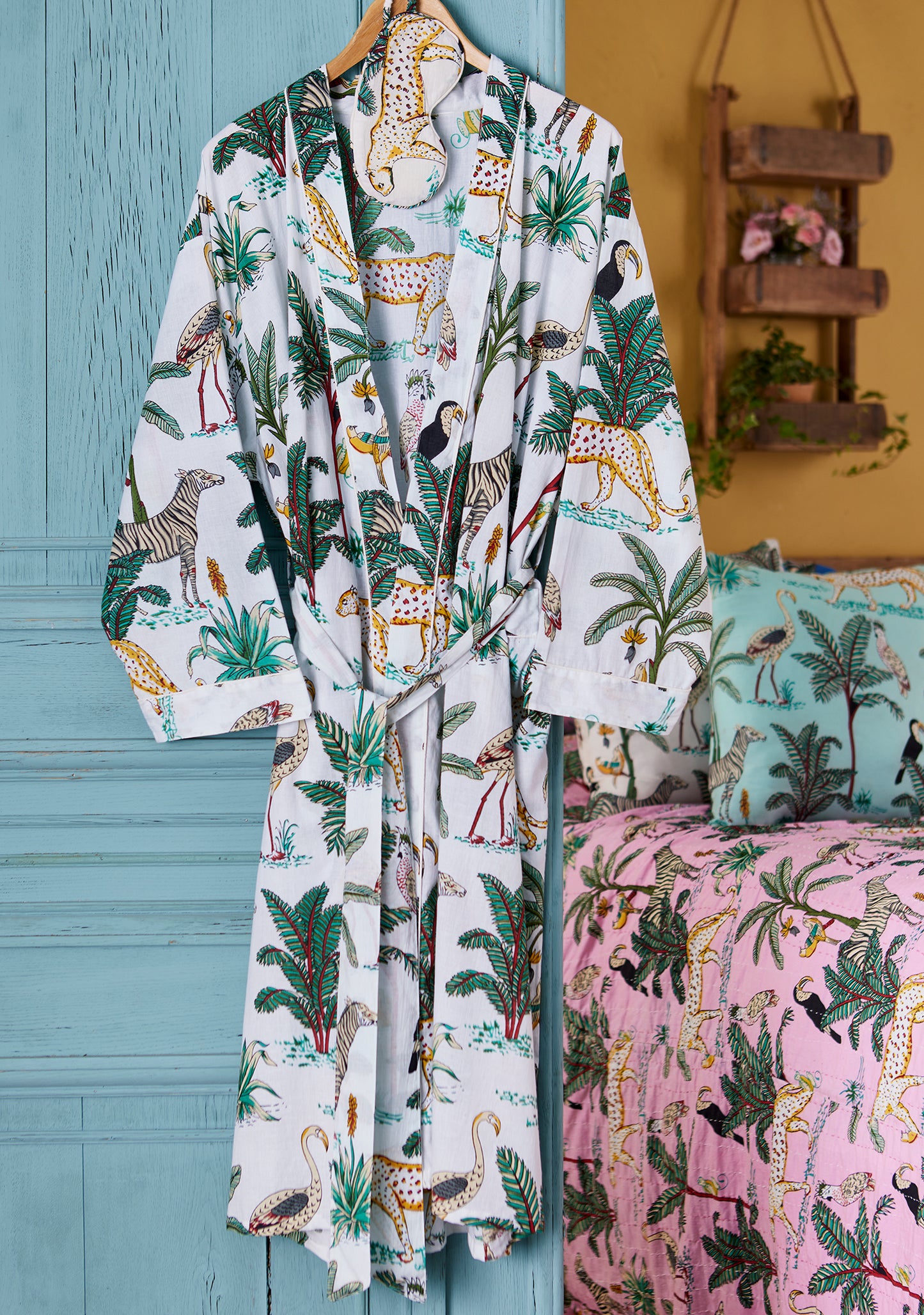 Hand Printed Kimono - Jungle Print - White
