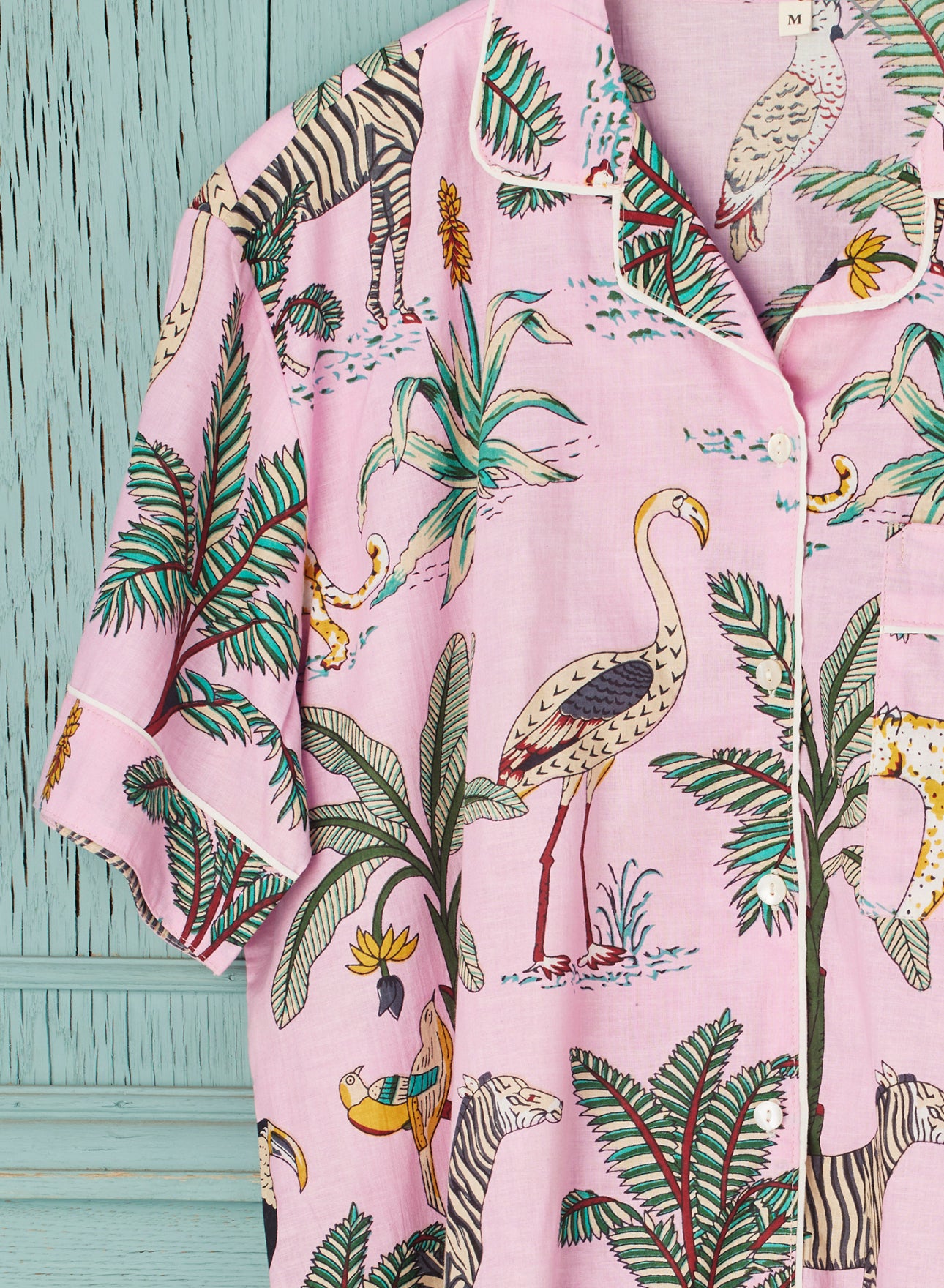Hand Printed Shortie Cotton Pyjamas - Pink Jungle