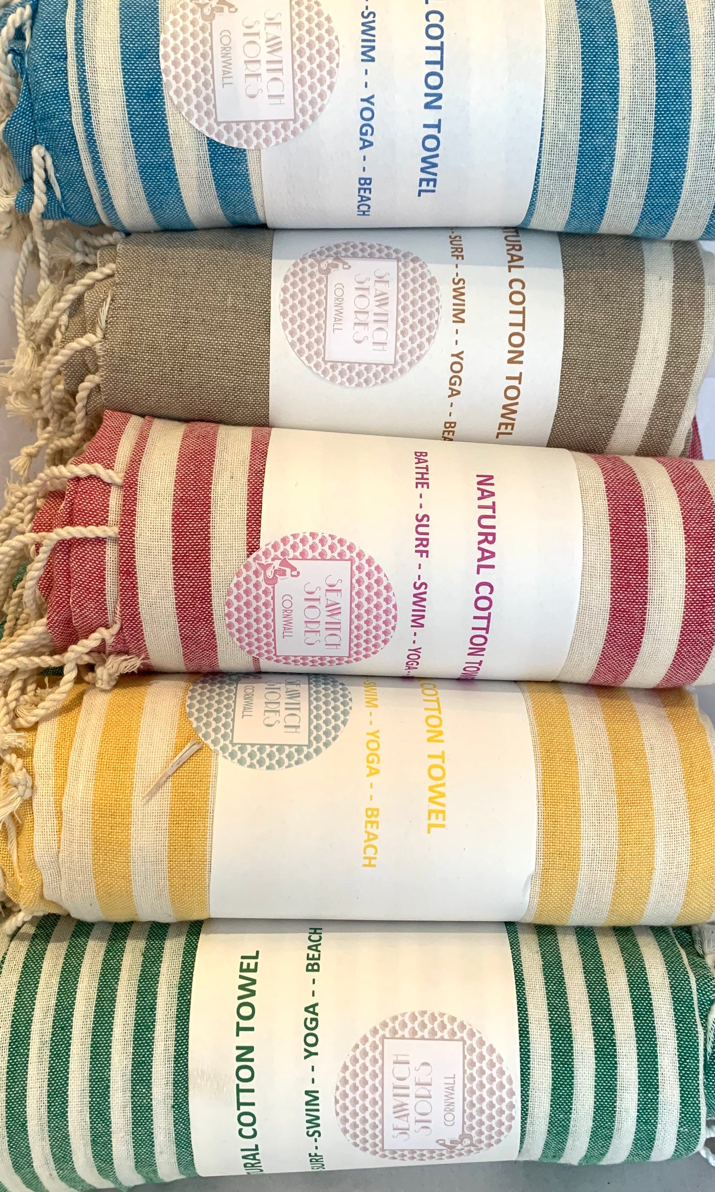 Striped Hammam Towels - Pink, Green, Blue, Natural, Yellow.