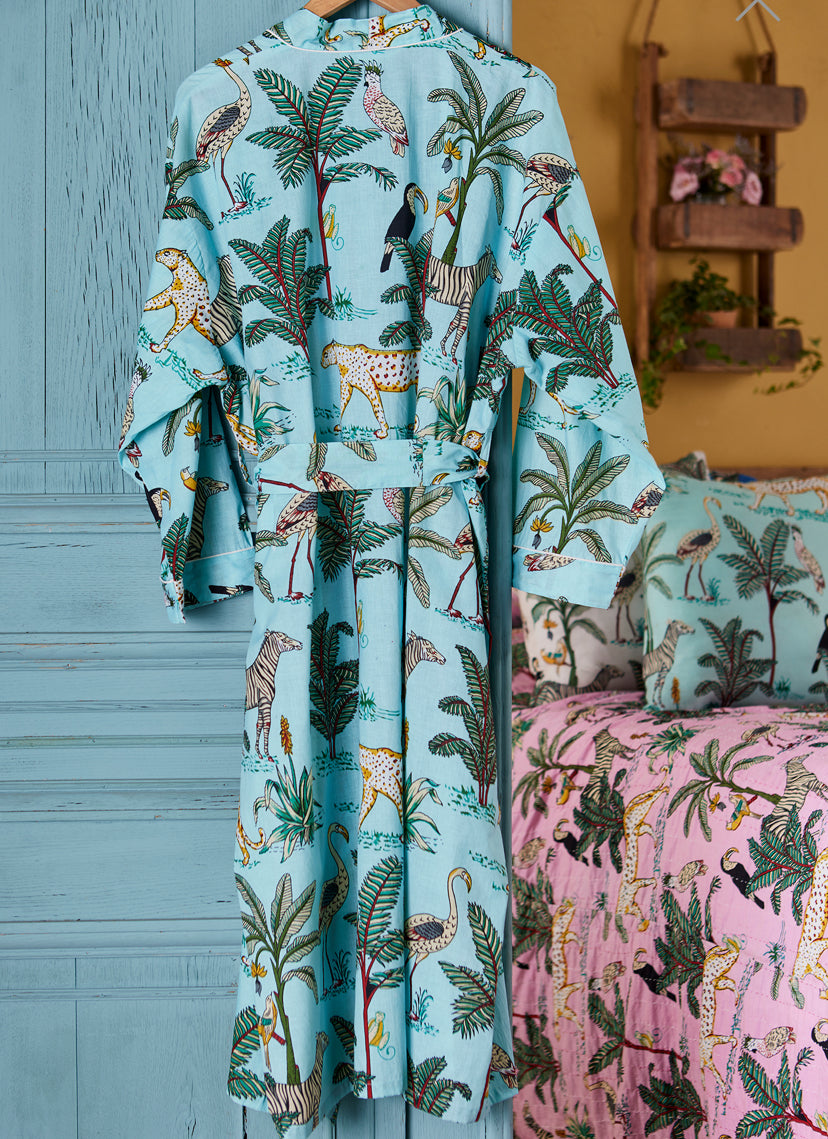 Hand Printed Kimono - Jungle Print - Jade