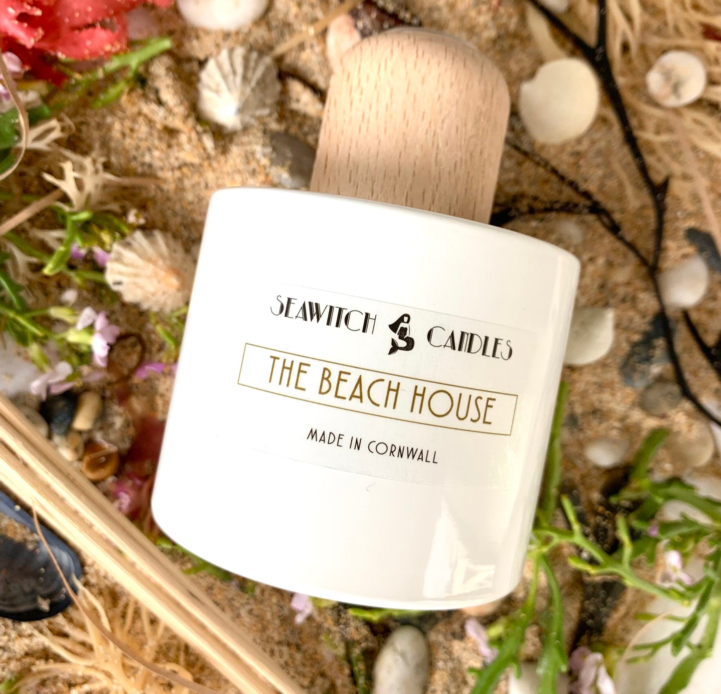 The Beach House Diffuser £22 Jasmine – Lavender – Sandalwood Subtle elegant floral's blend sumptuously with the soft creaminess of fragrant precious woods. This 100 ml diffuser releases a constant aroma to scent your room beautifully for at least 12 months. This diffuser is handmade in Mousehole, Cornwall by Seawitch Candles. Ingredients: Base oil & fragrance oils – comes with 6 natural reeds.