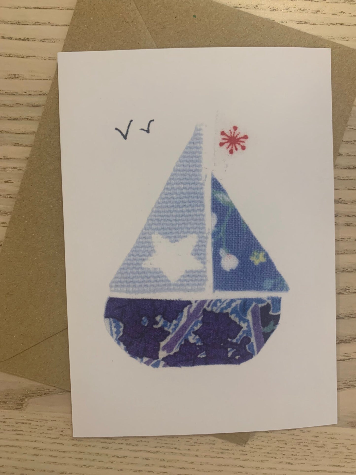 card boat cornwall hand made local artist greeting Sail Boat Card from an original fabric collage by Danielle Mason-Pike £2.50 Greetings Card with Brown Kraft Envelope Blank inside for your own message Exclusive to Seawitch Stores Designed & Printed in Cornwall