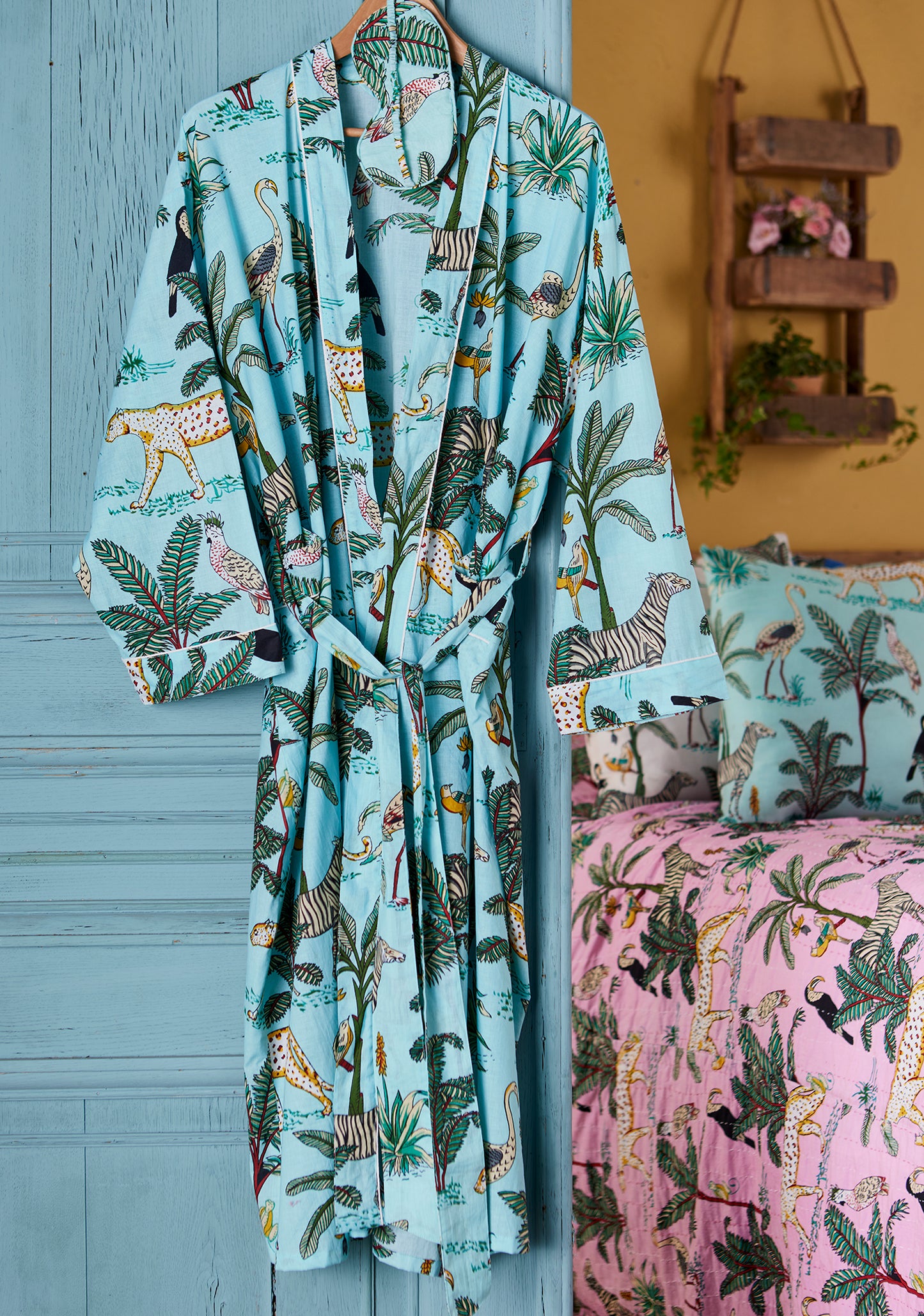 Hand Printed Kimono - Jungle Print - Jade