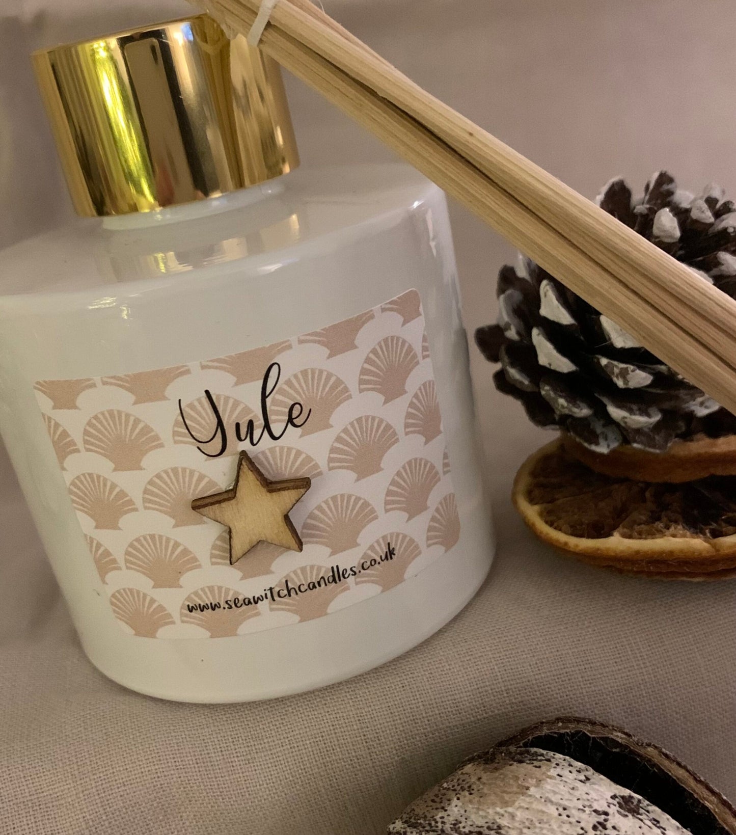 This Yule hand poured scented diffuser is made in Cornwall by Seawitch Candles. High quality & long lasting, it makes. the Perfect Christmas Scent. Shop Small. Shop Local. Shop Scented Diffusers.