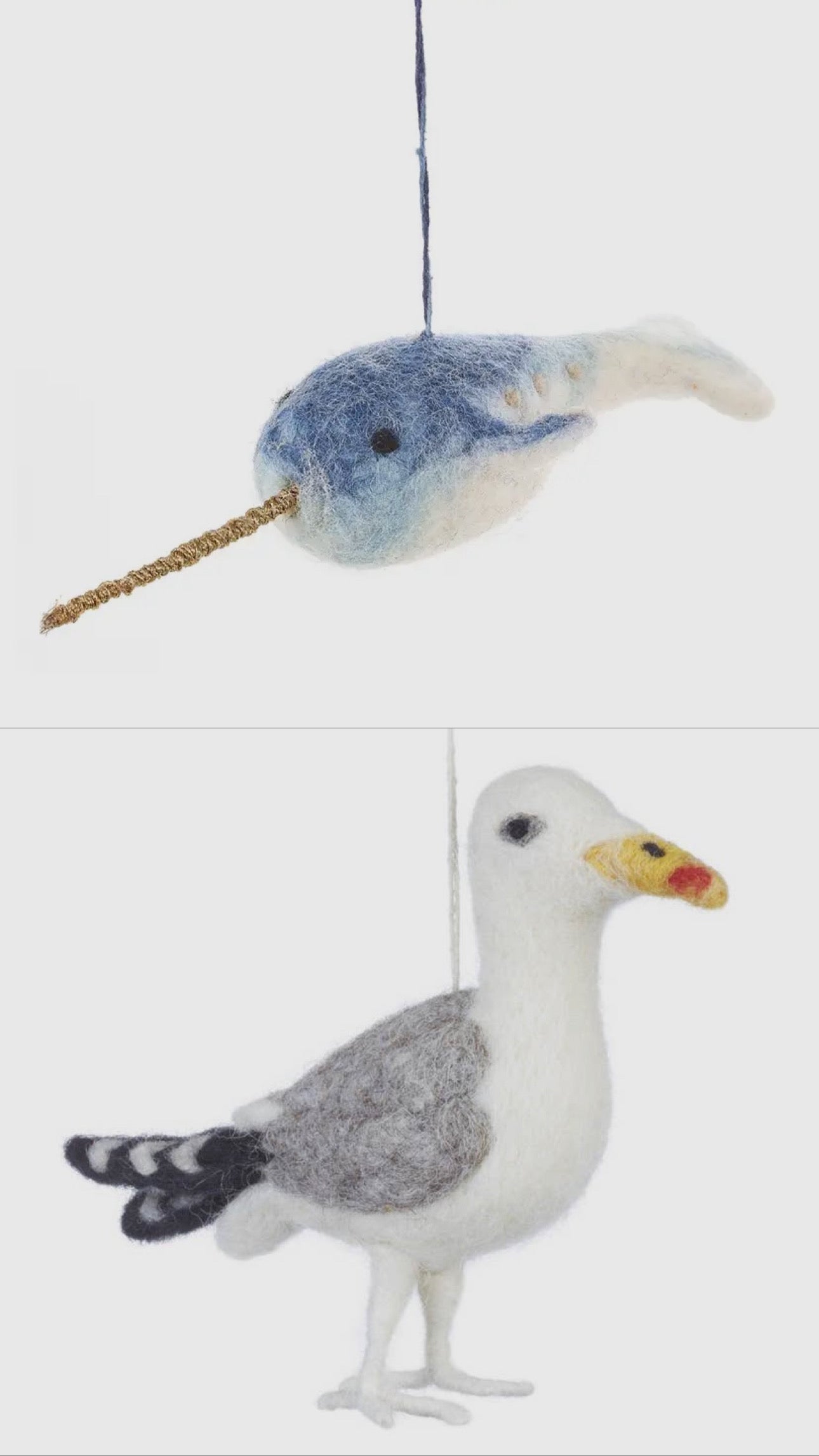 Narwhal / Gull Felted Hanging Decoration