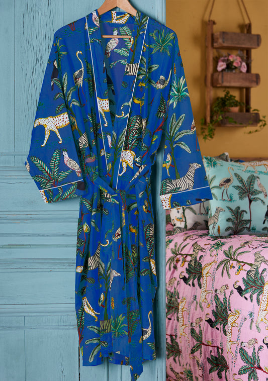 Hand Printed Kimono - Jungle Print - Blue