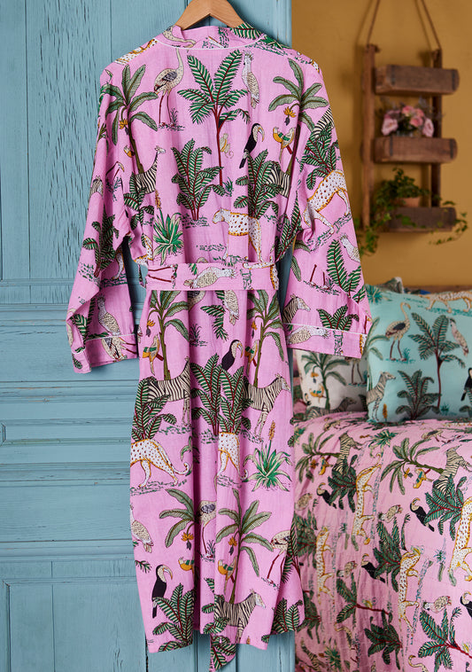Hand Printed Kimono - Jungle Print - Pink