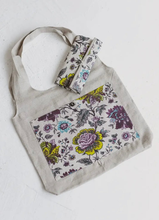 Foldable Linen Bag - Flowers