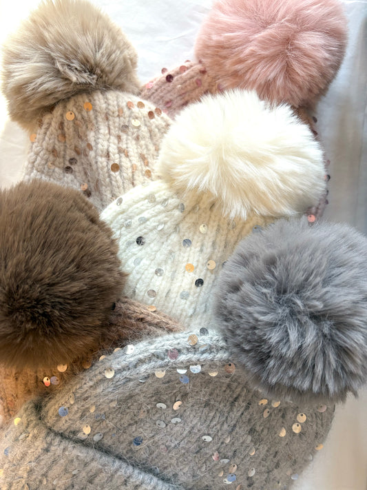 Sequin Pom Pom Hat