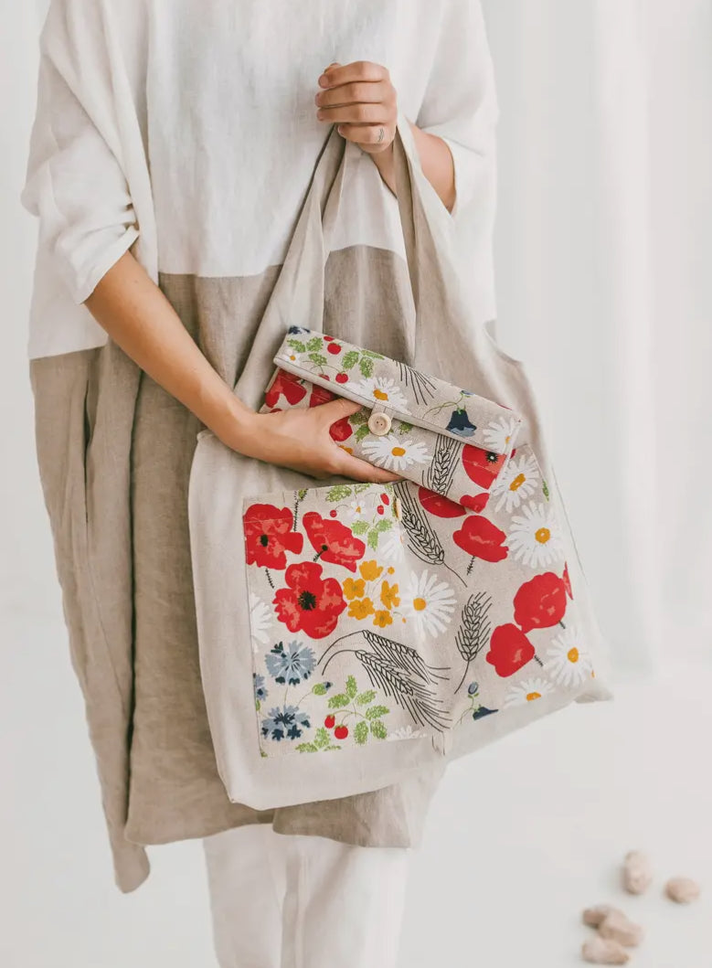Foldable Linen Bag - Wild Flowers