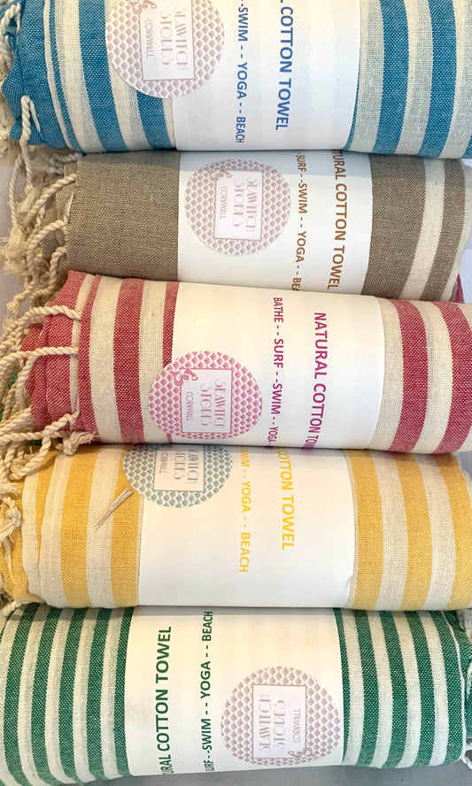 Striped Hammam Towels - Pink, Green, Blue, Natural, Yellow.