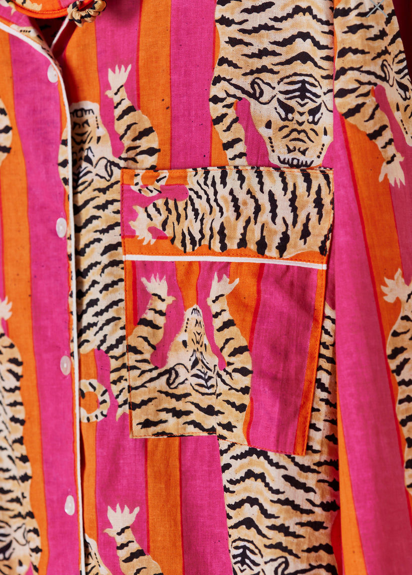 Hand Printed Cotton Pyjamas - Tiger