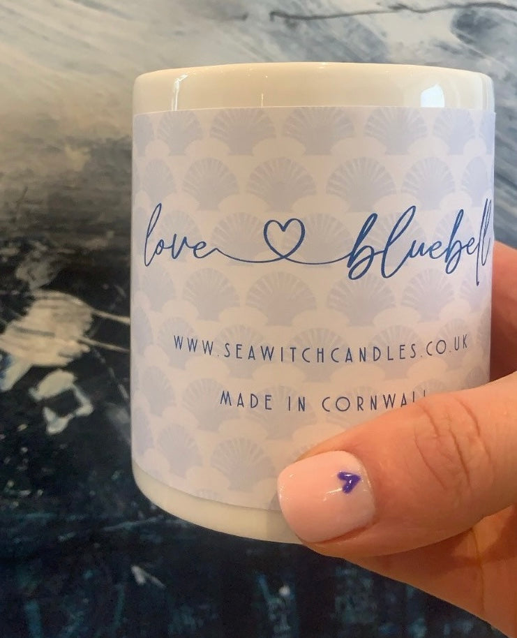 Bluebell&nbsp;Woods Scented Candle  £22  Burn time of at least 50 hours  Ingredients: natural vegan plant wax, fragrance oils, cotton wick  This candle is hand poured into a white china pot and is made in Mousehole, Cornwall by Seawitch Candles  "OMG! This is so what it says on the jar!" Claire Hayden Shop independent. Love florals, Love bluebells. Floral candles