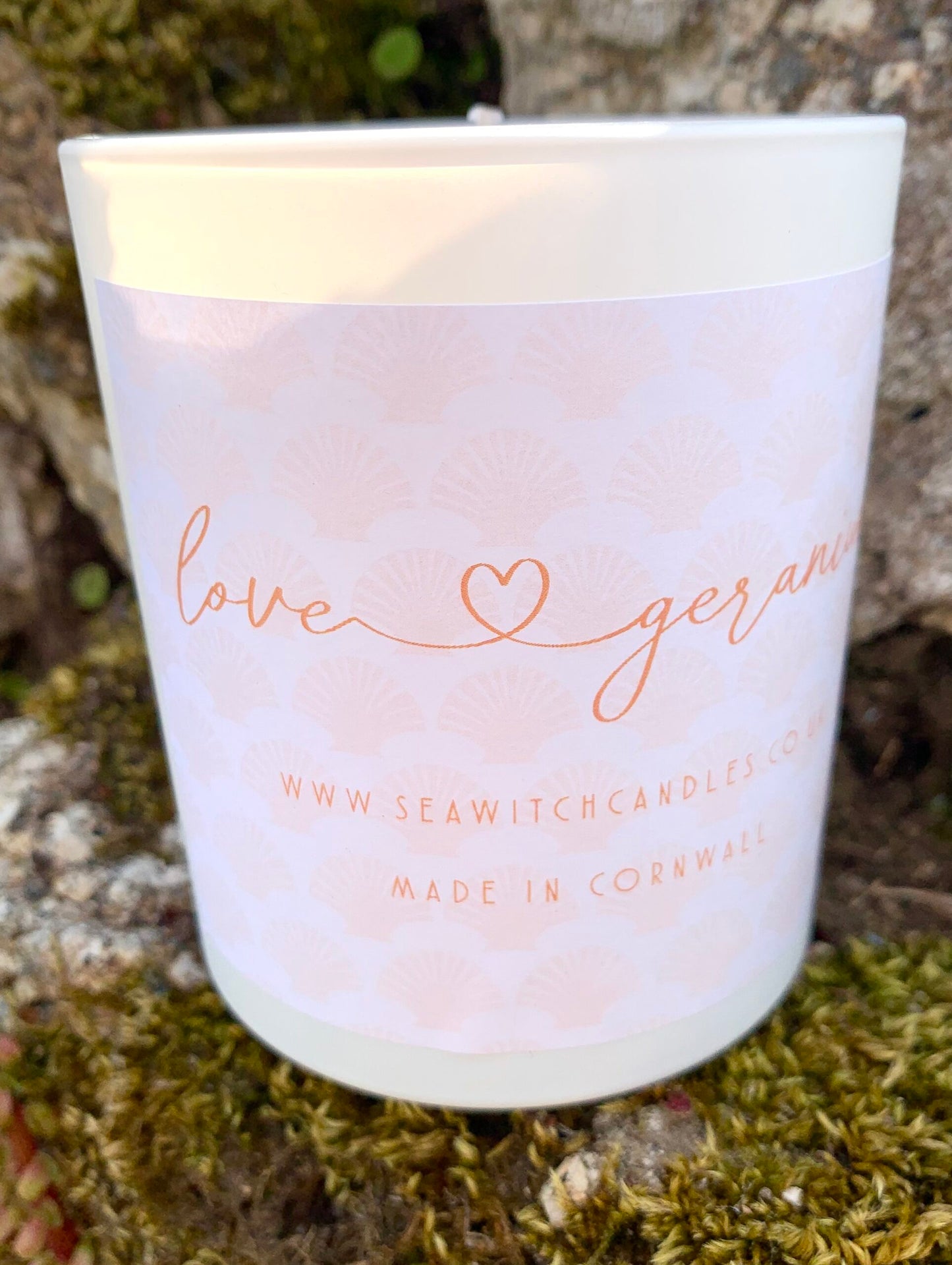 Love Geranium Candle  £22  Beautiful Geranium Scented Candle  Burn time of at least 50 hours.  &nbsp; Ingredients: natural vegan plant wax, fragrance oils, cotton wick  &nbsp; This candle is hand poured into a white china pot and is made in Mousehole, Cornwall by Seawitch Candles. Shop florals. Love candles. 