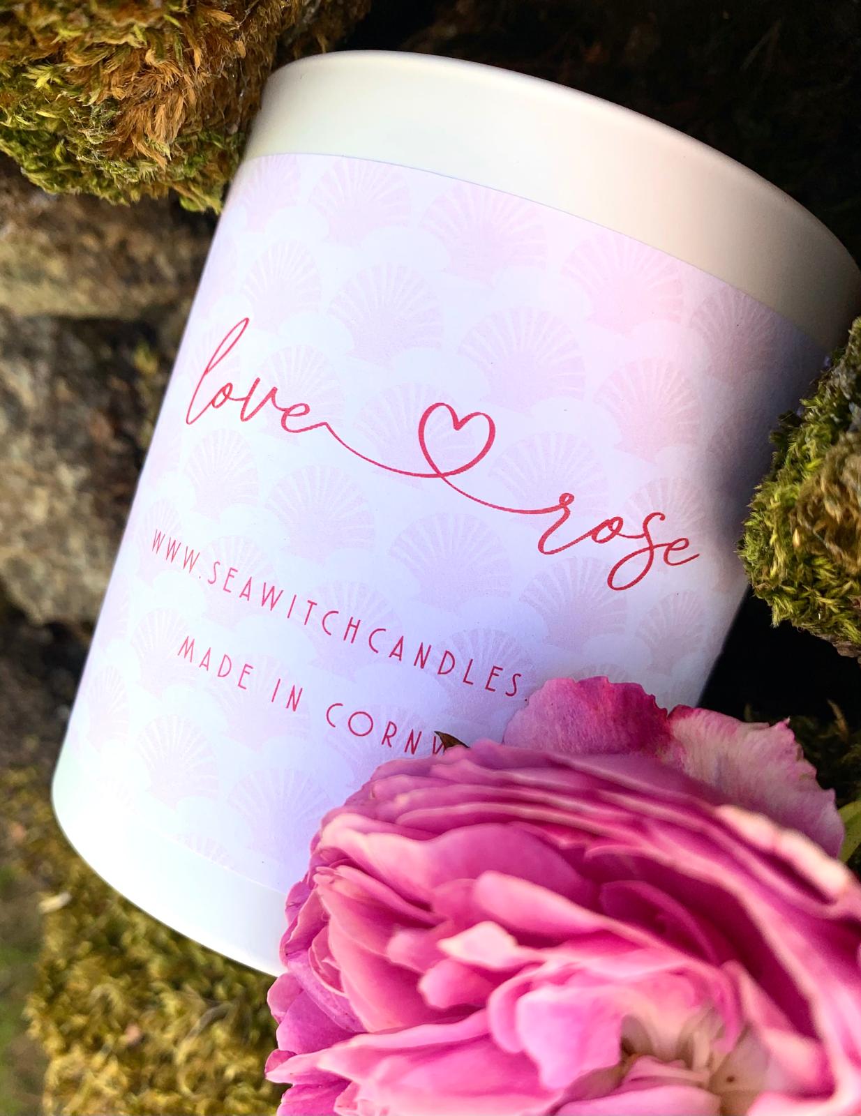 Love Rose Candle  £22  Beautiful Rose Scented Candle  Burn time of at least 50 hours   Ingredients: natural vegan plant wax, fragrance oils, cotton wick   This candle is hand poured into a white china pot and is made in Mousehole, Cornwall by Seawitch Candles Love candles. Floral candles.Candle lover